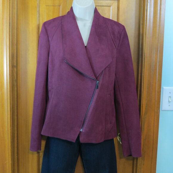 KUT From The Kloth Moto Jacket Faux Suede Burgundy Zip Size Medium - Picture 7 of 10